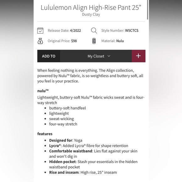 Lululemon Align High Rise Pant 25" - Picture 4 of 6